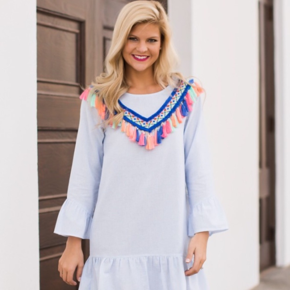 Red dress boutique fringe dress large